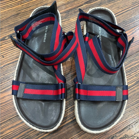 SAKS FIFTH AVENUE Fabian Webbing-Strap Raffia Sandals Men Sz 11.5 - Picture 1 of 6